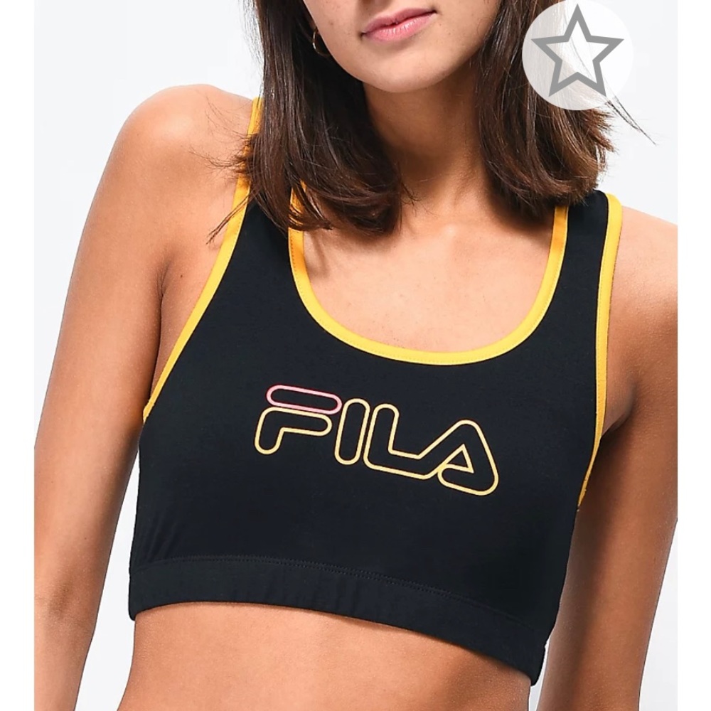 FREE🌟 NWT FILA Black & Gold Trim Sports Bra Size XS